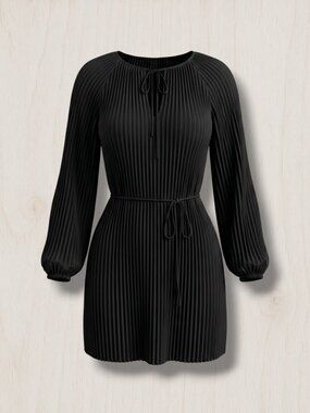 Banana Republic NWT Black Multi Stretch Pleated Drawstring Eyelet Dress M